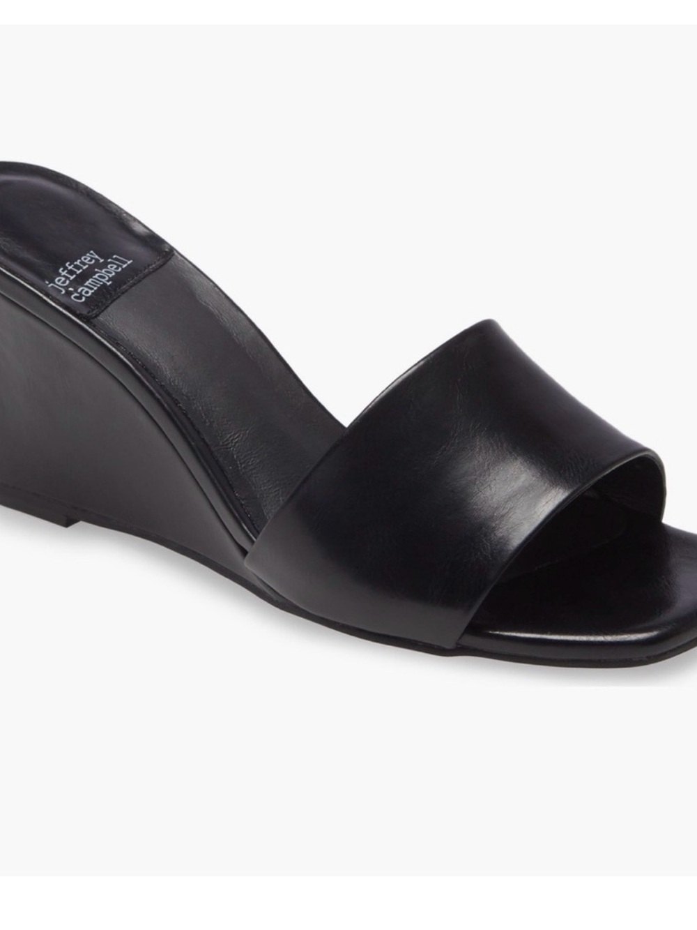 Jeffrey Campbell Black Leather Open-Toe Wedge Slide size 9.5